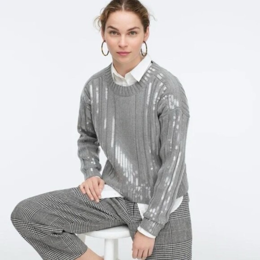 J.Crew Collection Silver Grey Sequin Stripe Sweater
